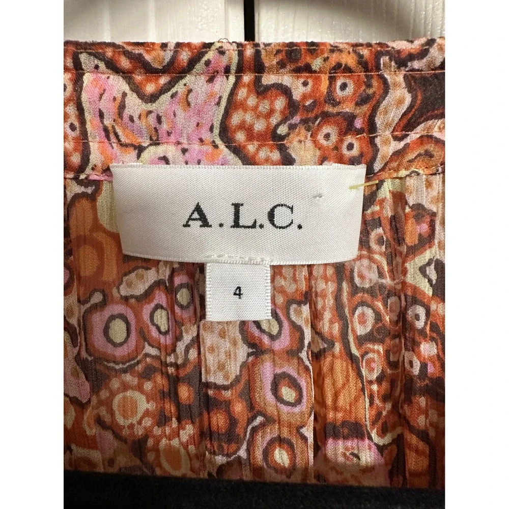 A.L.C. Carly Silk Paisley Smocked Mini Dress Size 4 Boho Luxury - Picture 8 of 8
